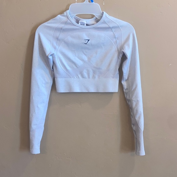 Gymshark Flex Long Sleeve Crop Top size small LIGHT GRAY nylon polyester elastan - Picture 1 of 6